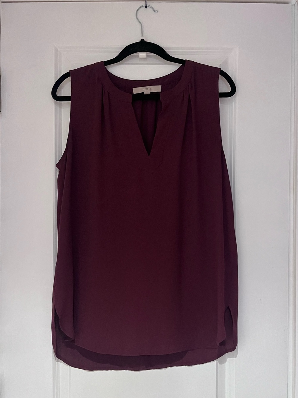 LOFT Plum Split V-Neck Sleeveless Shell Top